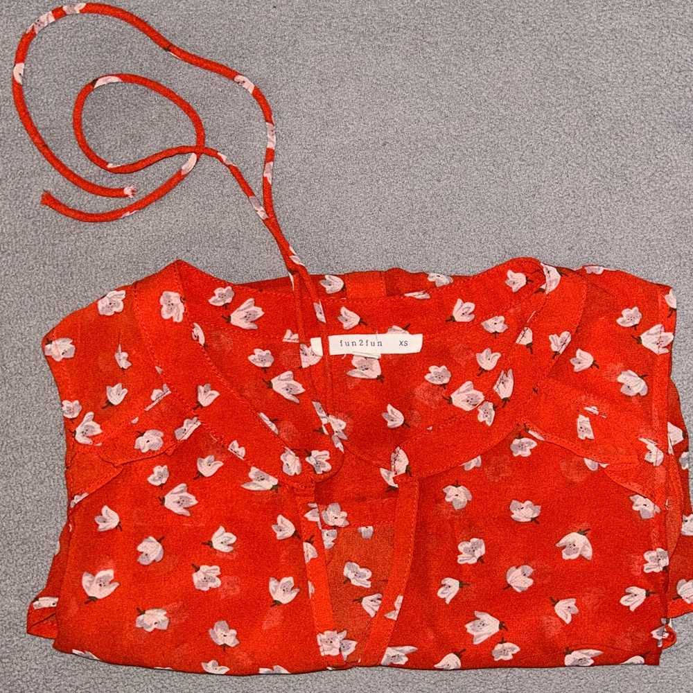Red White Floral Tank Top Blouse - Fun2Fun - Women’s XS